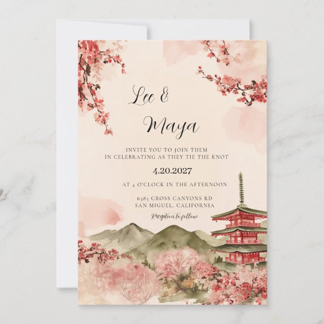 Sakura Japanese Cherry Blossom Wedding Invitation (Front)