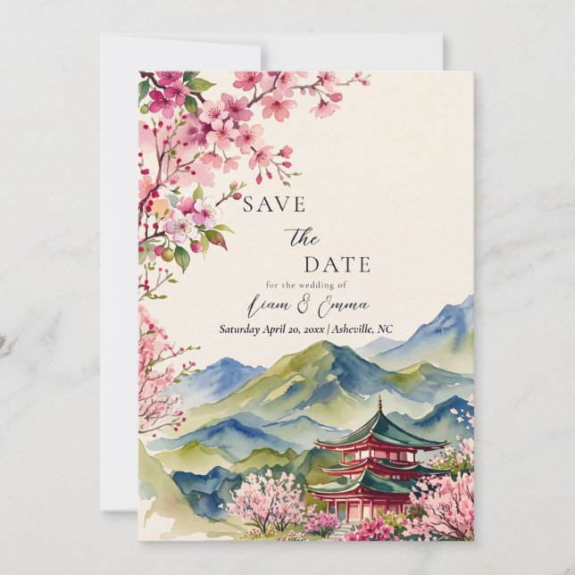 Sakura Japanese Cherry Blossoms Save The Date Invitation (Front)