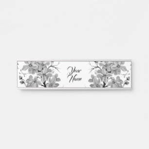 Sakura Japanese Cherry Tree Black and White   Door Sign
