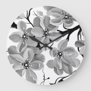 Sakura Japanese Cherry Tree Black and White Large Clock