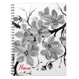 Sakura Japanese Cherry Tree Black and White Notebook