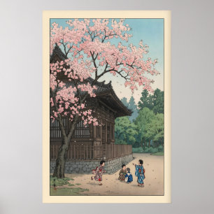 Sakura Jiin Print Spring Temple Scene with Kids
