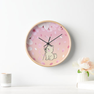 Sakura & Kawaii Dog with Japanese Hiragana. Clock