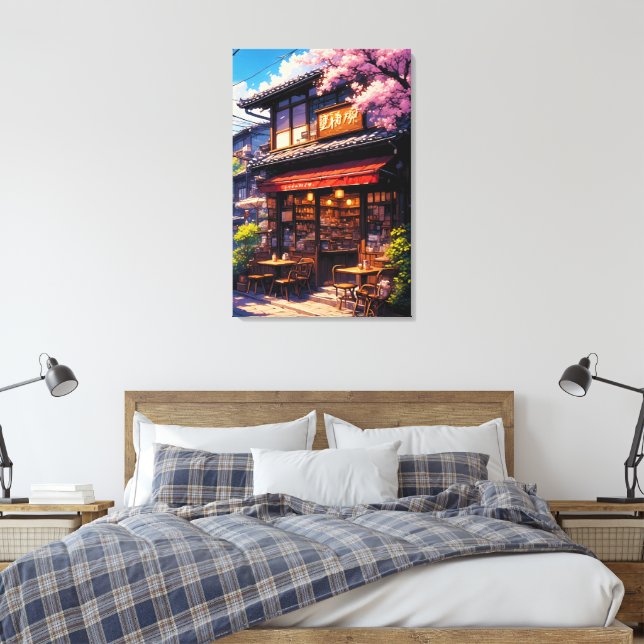 Sakura Kissa  - Cherry Blossom Café Canvas Print (Insitu(Bedroom))