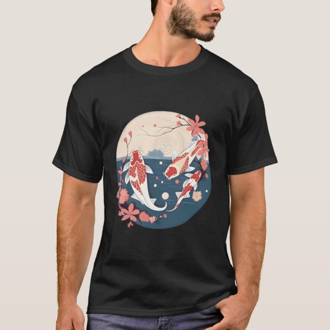 Sakura Koi Fish Petals Elegance Japanese T-Shirt (Front)