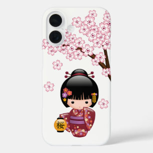 Sakura Kokeshi Doll - Cute Japanese Geisha Girl iPhone 16 Case