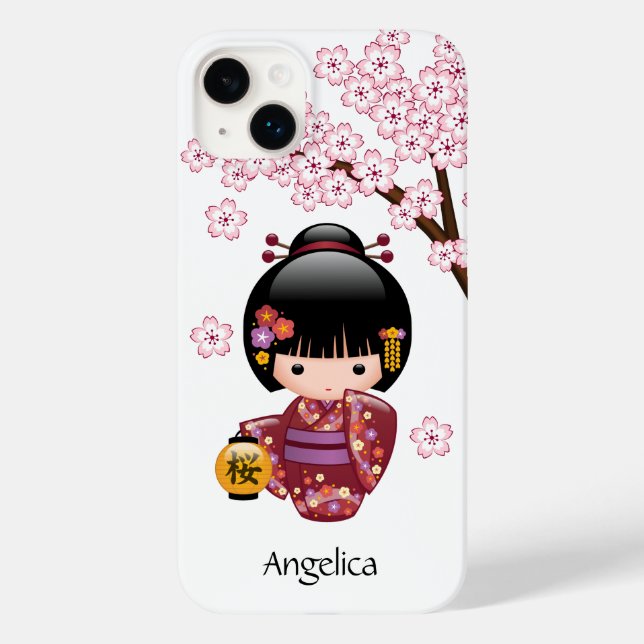 Sakura Kokeshi Doll - Cute Japanese Geisha Girl Case-Mate iPhone Case (Back)