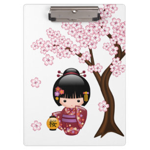 Sakura Kokeshi Doll - Cute Japanese Geisha Girl Clipboard
