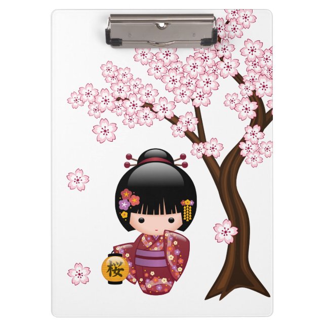Sakura Kokeshi Doll - Cute Japanese Geisha Girl Clipboard (Front)