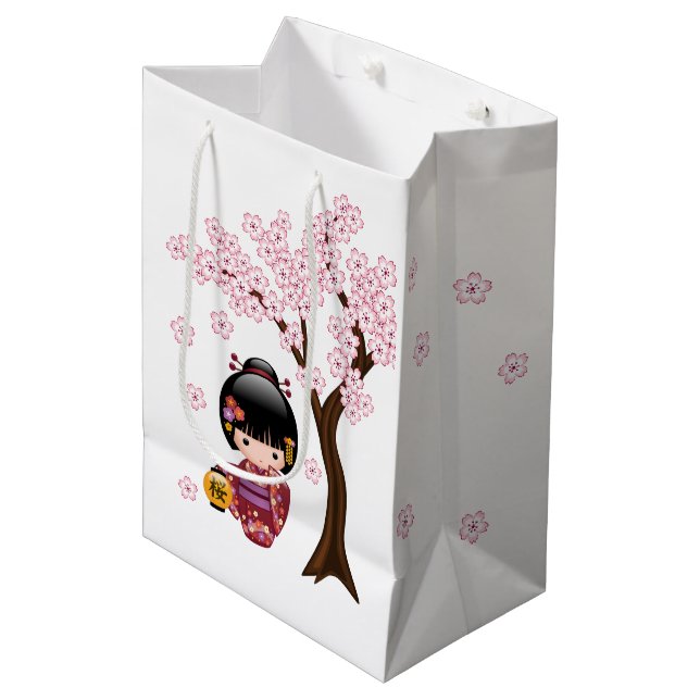 Sakura Kokeshi Doll - Cute Japanese Geisha Girl Medium Gift Bag (Front Angled)
