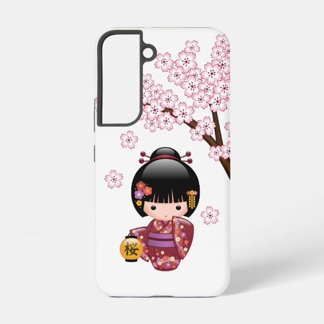 Sakura Kokeshi Doll - Cute Japanese Geisha Girl Samsung Galaxy S22 Case (Back)
