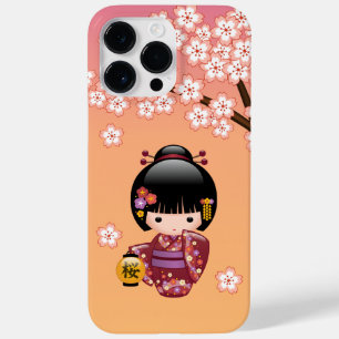 Sakura Kokeshi Doll - Geisha Girl on Peach Case-Mate iPhone 14 Pro Max Case
