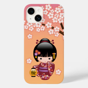 Sakura Kokeshi Doll - Geisha Girl on Peach Case-Mate iPhone 14 Case