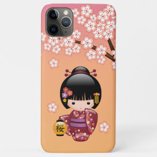 Sakura Kokeshi Doll - Geisha Girl on Peach Case-Mate iPhone Case