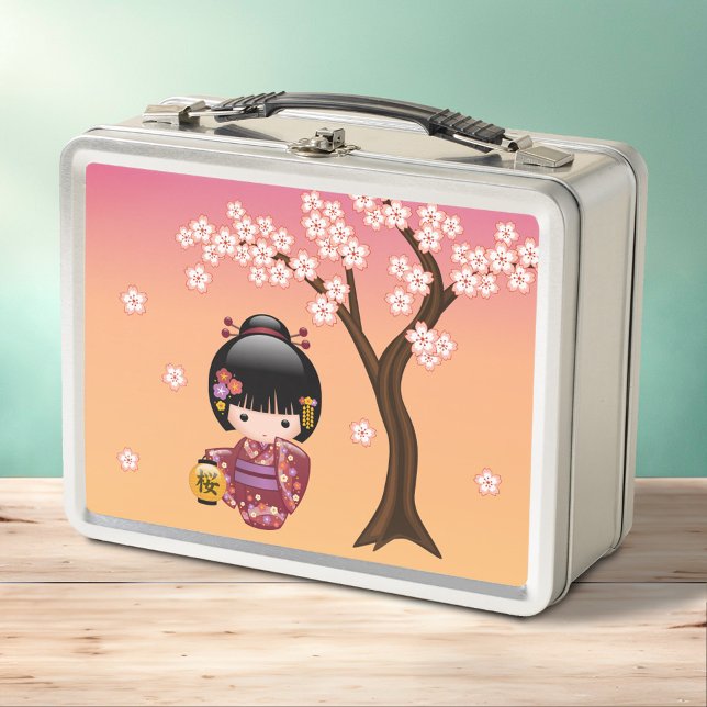 Sakura Kokeshi Doll - Geisha Girl on Peach Metal Lunch Box (Creator Uploaded)