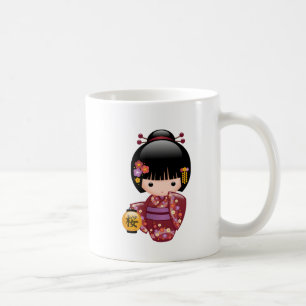 Sakura Kokeshi Doll - Geisha Girl on White Coffee Mug