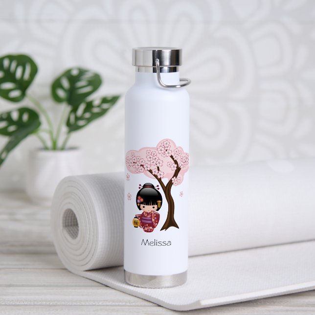 Sakura Kokeshi Doll - Geisha Girl Water Bottle (Yoga (Rotated))