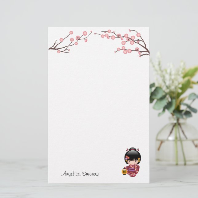Sakura Kokeshi Doll - Kimono Geisha Girl Stationery (Standing Front)