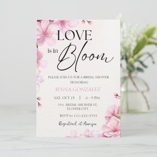 Sakura Love Bloom Cherry Blossom Bridal Shower  Invitation (Standing Front)