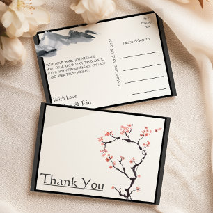 Sakura Mountain   Casual Border Wedding Thank You Postcard