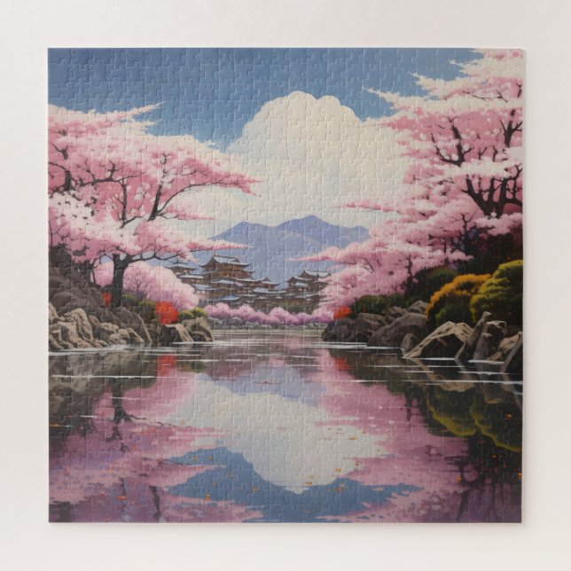 Sakura over River Banks Jigsaw Puzzle (Vertical)