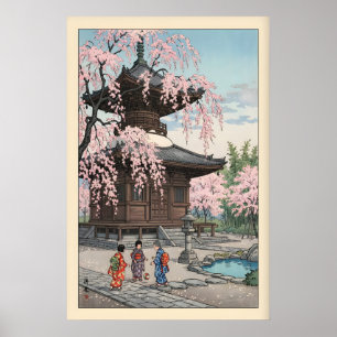 Sakura Pagoda Art Print Vintage Japanese Garden