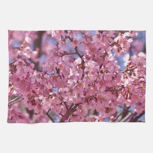 Sakura Pink Cherry Blossom Sky Tea Towel (Horizontal)