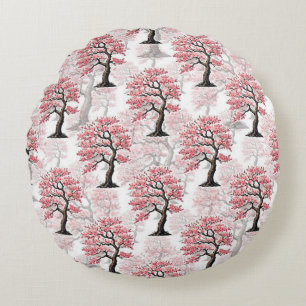 Sakura Pink Cherry Blossom Tree Design Round Cushion