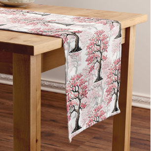 Sakura Pink Cherry Blossom Tree Design Short Table Runner