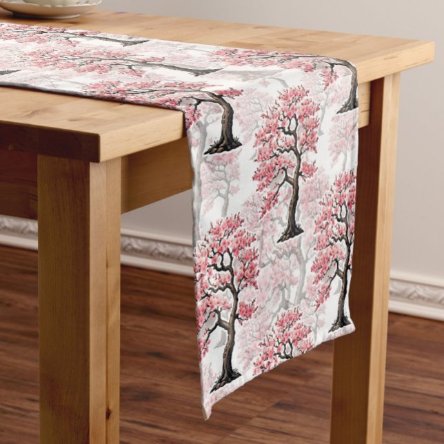 Sakura Pink Cherry Blossom Tree Design  Short Table Runner (Creator Uploaded)