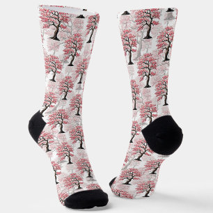 Sakura Pink Cherry Blossom Tree Design Socks