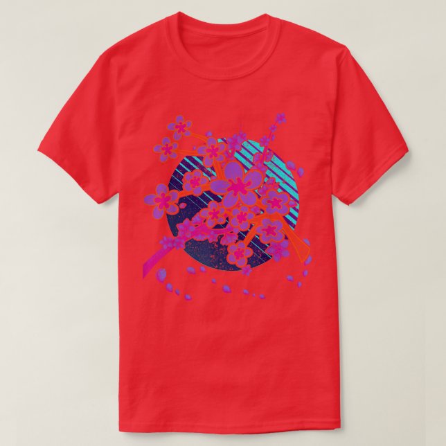Sakura Pink Flower Japan Vaporwave 90s Art Cherry  T-Shirt (Design Front)