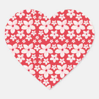 Sakura Pink Flower Seamless Pattern Red Background Heart Sticker