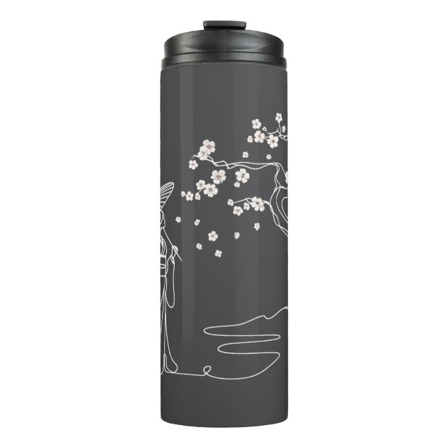 Sakura Serenity: Kimono Woman Thermal Tumbler (Front)