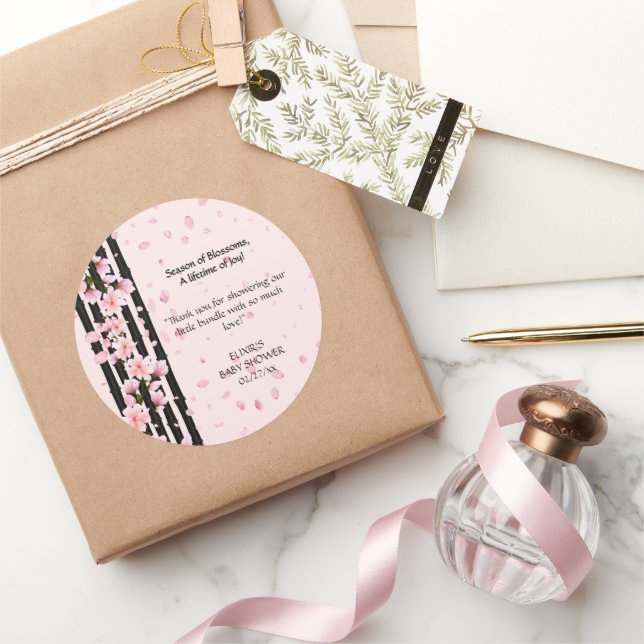 Sakura Spring Cherry Blossoms Baby Shower Classic Round Sticker (Gifting)