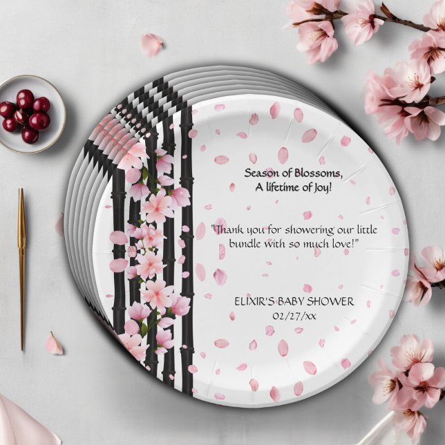 Sakura Spring Cherry Blossoms Baby Shower Paper Plate (Creator Uploaded)