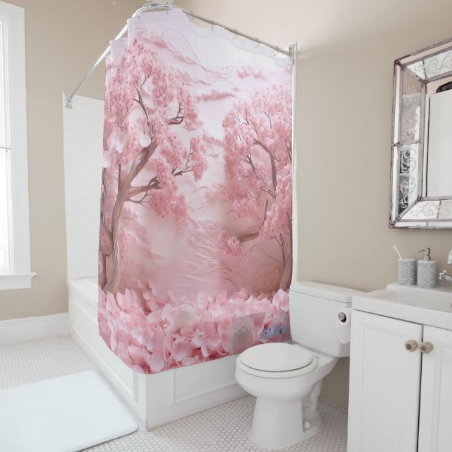 Sakura spring flowers sunset Shower Curtain (In Situ)