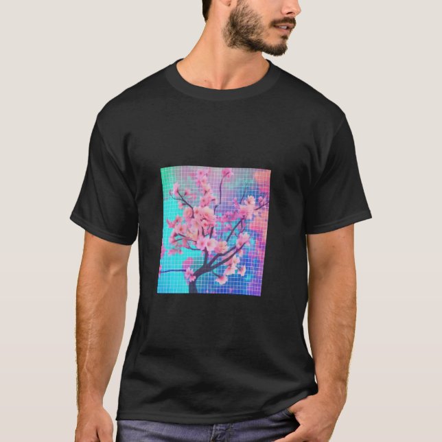 Sakura Synthwave Colourful Vaporwave Cherry Blosso T-Shirt (Front)