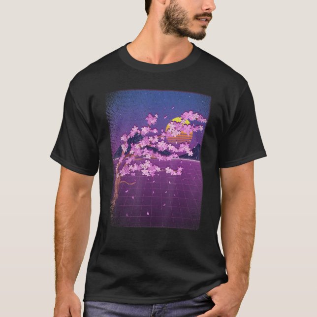 Sakura Synthwave Japan Sunset Vaporwave Cherry Blo T-Shirt (Front)
