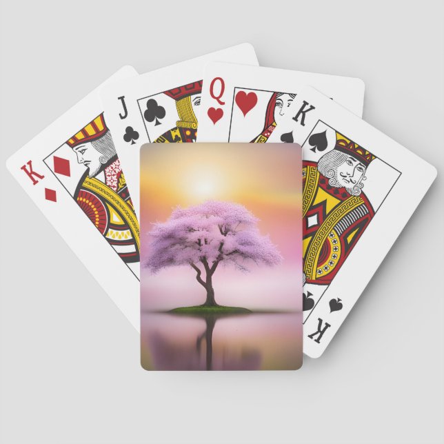 Sakura Tree at Sunrise Playing Cards (Back)