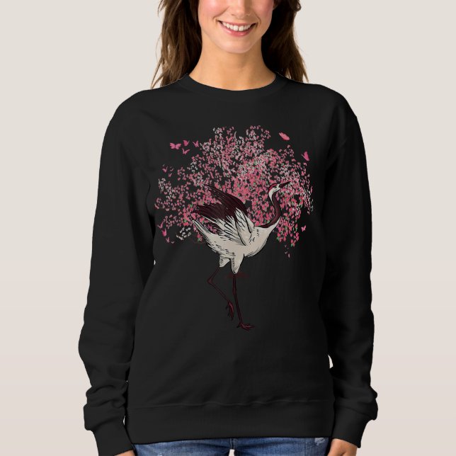 Sakura Tree Cherry Blossom Crane Bird Japanese Flo Sweatshirt (Front)