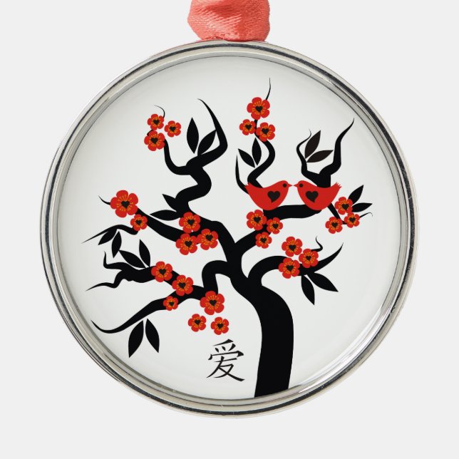 Sakura Tree Chinese Love Symbol custom ornament (Front)