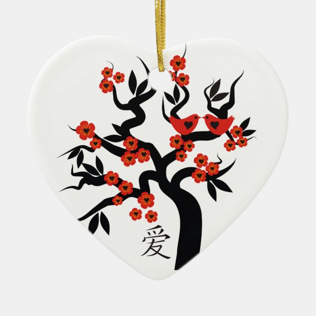 Sakura Tree Chinese Love Symbol custom ornament (Front)