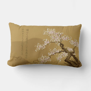 Sakura Tree in sepia with haiku :: Lumbar Cushion