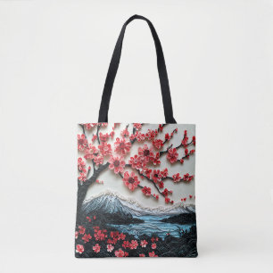 Sakura tree Paper art,tree with red flowers Tote Bag