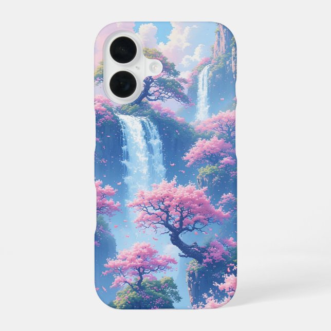 Sakura Waterfall Paradise iPhone 16 Case (Back)