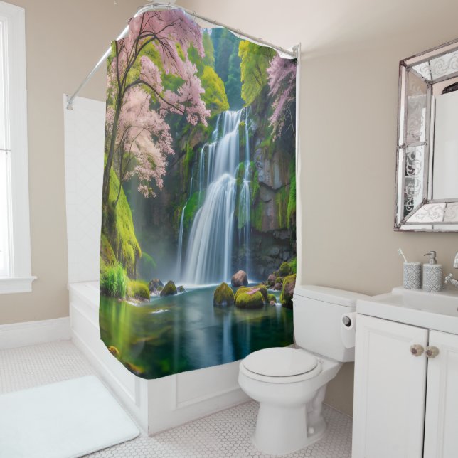 Sakura Waterfall Shower Curtain (In Situ)