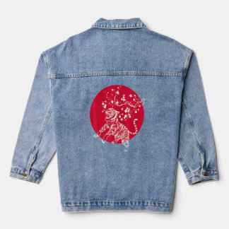 Sakura Wild Cat Asia Wildlife Animal Cherry Blosso Denim Jacket