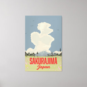 Sakurajima Japan retro travel poster. Canvas Print