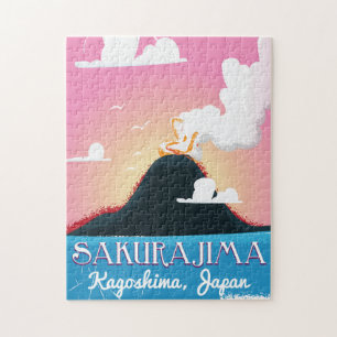 Sakurajima Volcano Japan vintage travel poster Jigsaw Puzzle